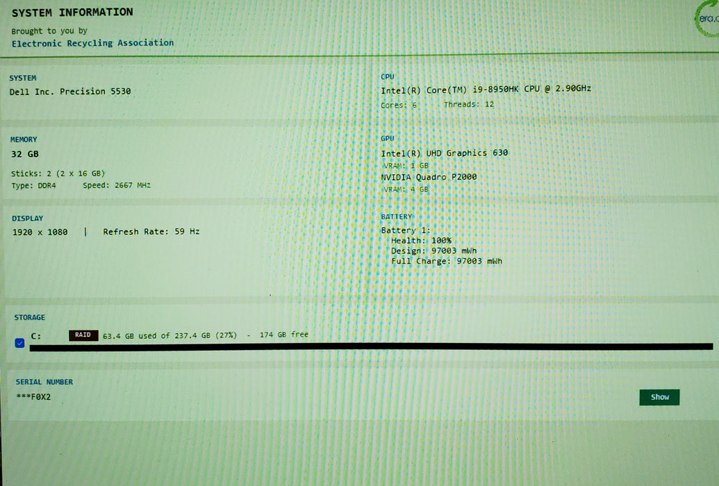 Dell Precision 5530 Intel i9-8950HK 2.90GHz 32GB RAM 256GB SSD NVDA P2000