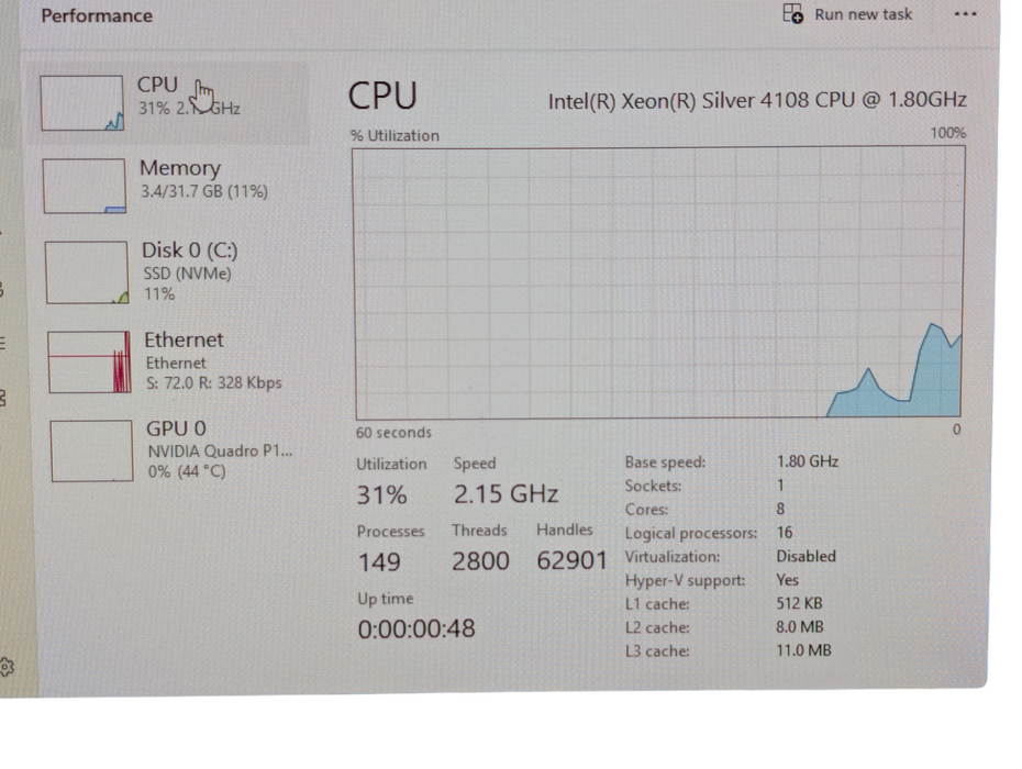 HP Z6 G4 Workstation Intel SILVER 4108 32GB RAM 1TB NVMe SSD NVIDIA P1000 GPU