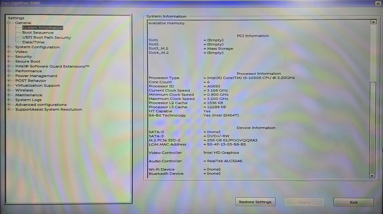 Dell OptiPlex 3080 SFF, i5-10505 3.20GHz, 8GB DDR4, 256GB NVMe