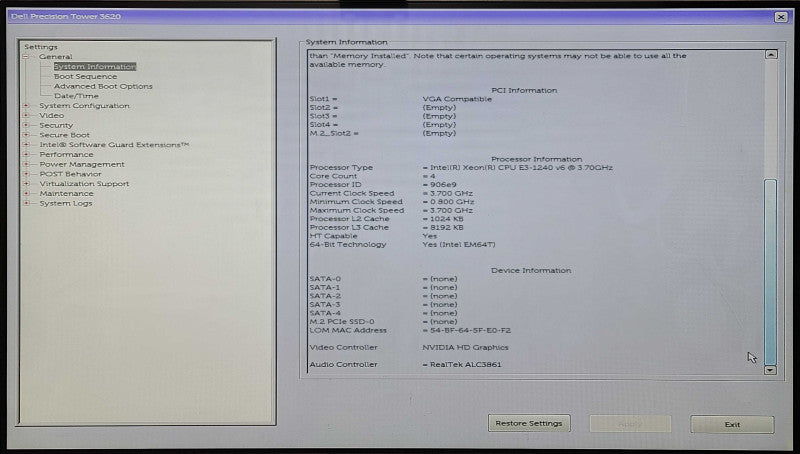 Dell Precision T3620, E3-1240 v6 3.70GHz 4C, 8GB DDR4, No HDD, QUADRO K620