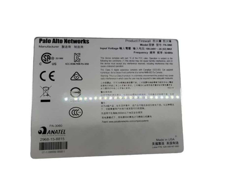 Palo Alto PA-3060 High-Speed IGR Firewall VPN 1/10GbE 2xPSU