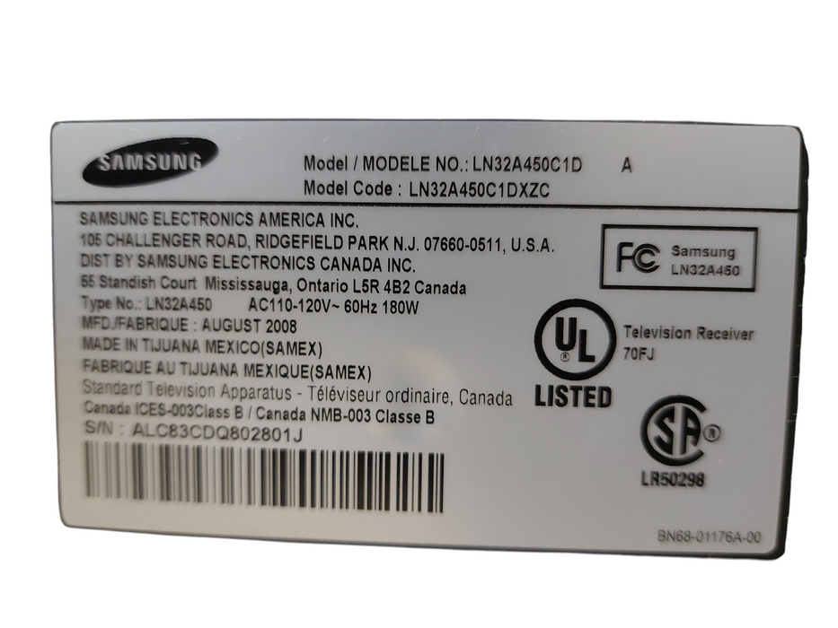 Samsung 32"  TV Model: LN32A450C1D   MFG 2008