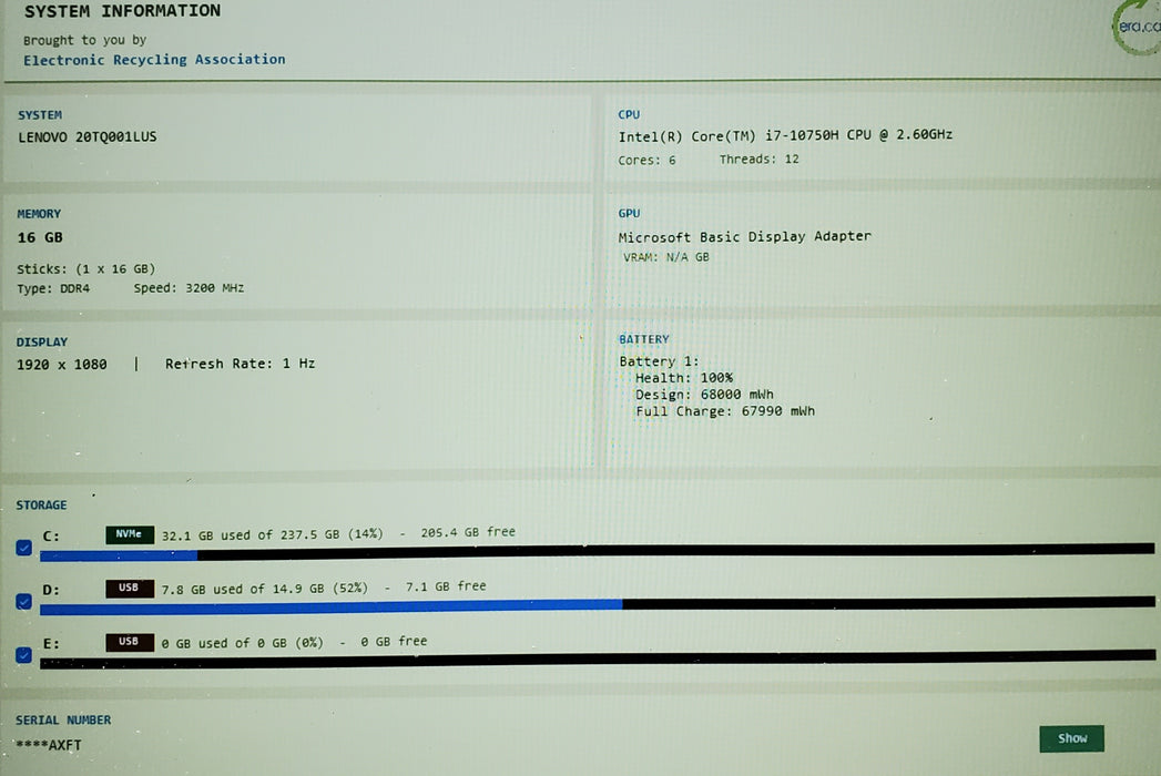 Lenovo ThinkPad P15v Gen 1 TOUCH 15.6” i7-10850H 16GB 256GB SSD Quadro P620