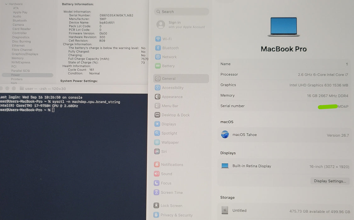 Apple MacBook Pro 16" 2019 A2141  i7-9750H 16GB RAM 500GB SSD NO ADAPTER