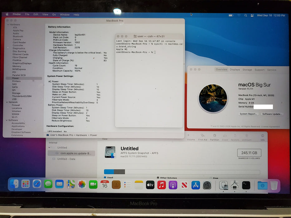 Apple MacBook Pro A2338 2020 13.3" M1 8GB RAM 256GB SSD