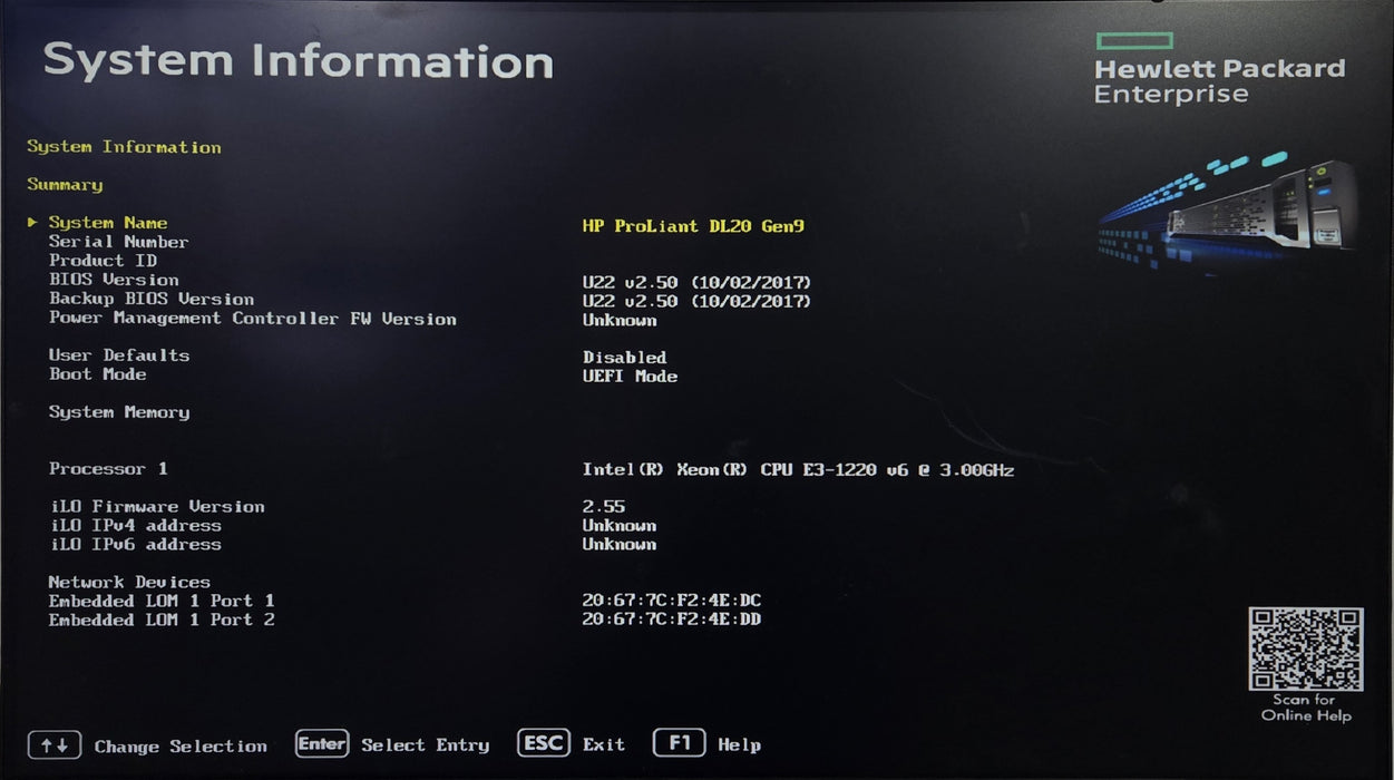 HP ProLiant DL20 Gen9 1U 2x.3.5", Xeon E3-1220v6, B140i, No RAM & HDD