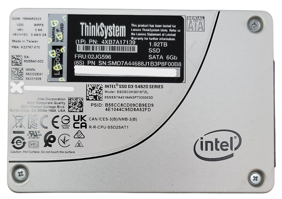 1.92TB SATA 2.5'' 6Gb/s 7mm Intel D3 S4520 Series  SSD - SSDSC2KG019TZL