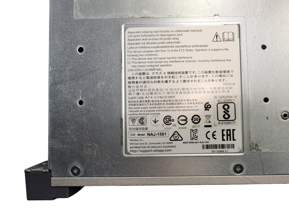 NetApp NAJ-1501 24 Bay Disk Array Shelf, 2x IOM12 SAS Controller 111-02850+C0