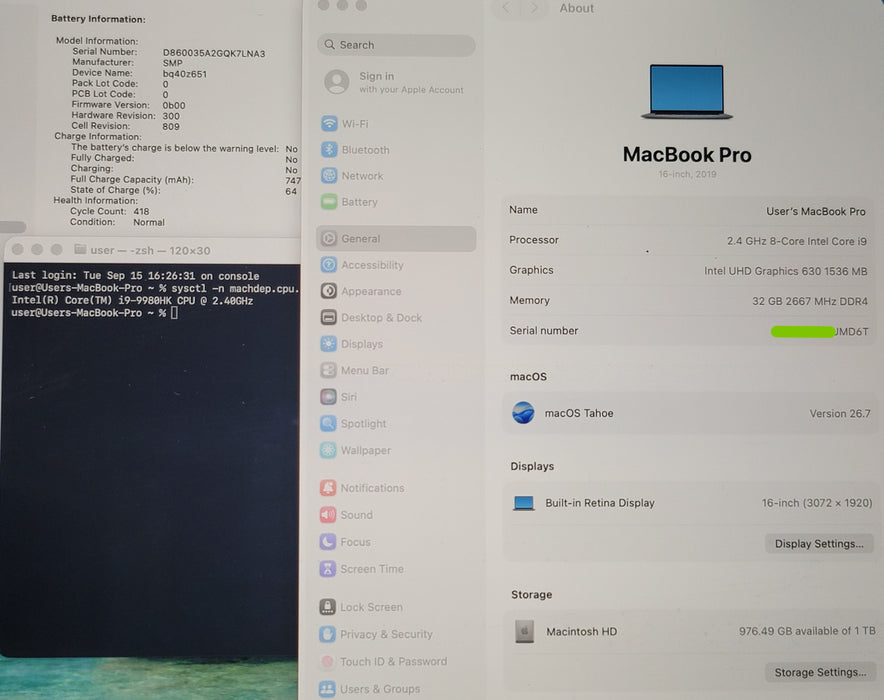 Apple MacBook Pro 16" 2019 A2141 i9-9980HK 32GB DDR4 1TB SSD NO ADAPTER READ