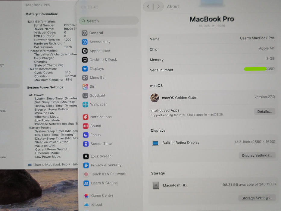Apple MacBook Pro 13" 2020 A2338 M1 8GB RAM 256GB SSD NO ADAPTER