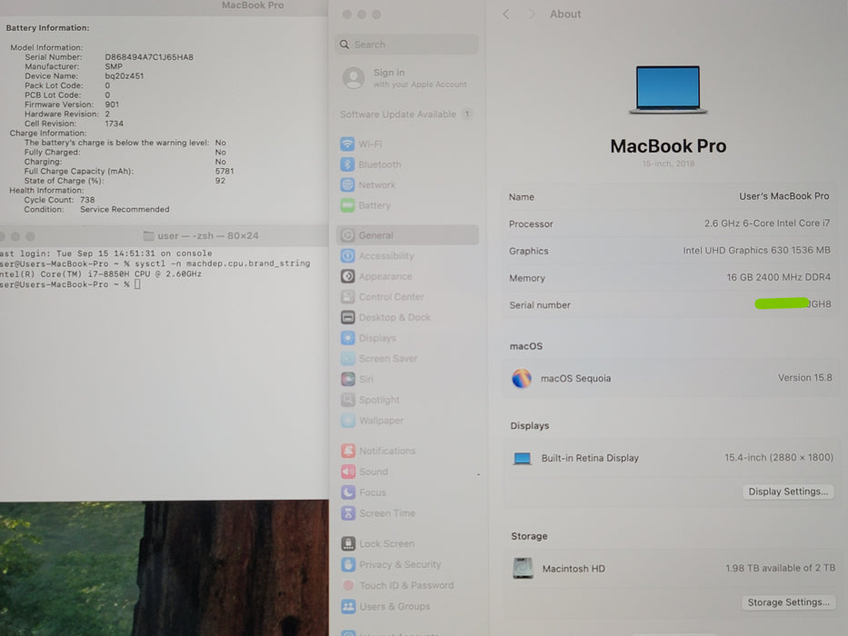 Apple MacBook Pro 15" 2019 A1990 i7-8850H 16GB RAM 2TB SSD