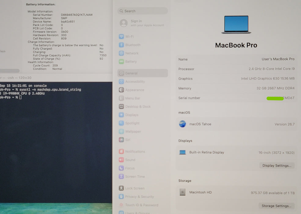 Apple MacBook Pro 19" 2019 A2141 i9-9980HK 32GB RAM 1TB SSD