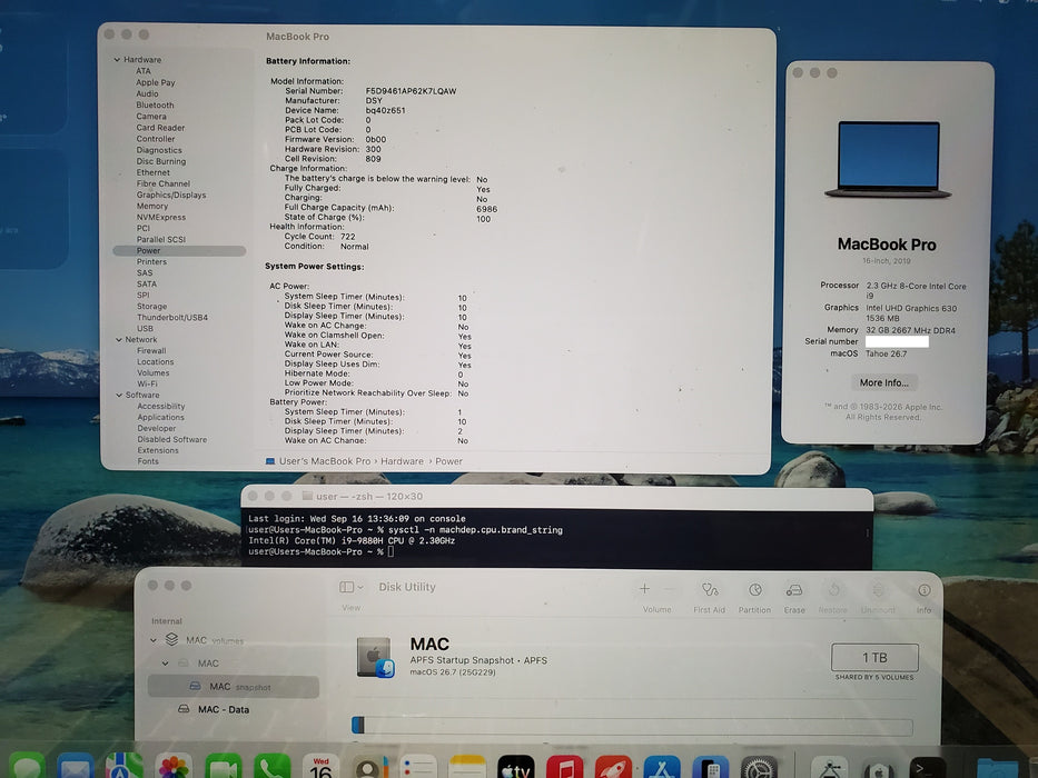Apple MacBook Pro 19" 2019 A2141 i9-9980HK 32GB RAM 1TB SSD READ