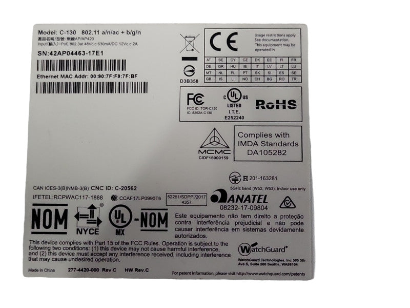 WatchGuard AP420 C-130 Wireless WiFi Access Point PoE, READ Q_