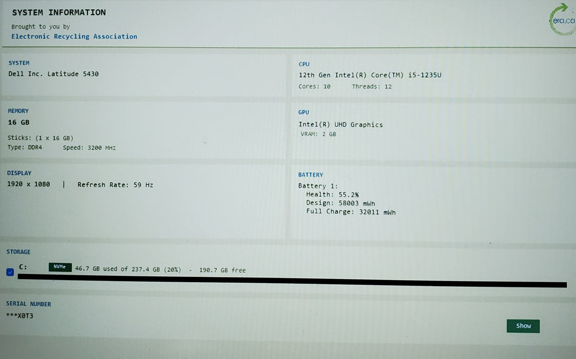 Dell Latitude 5430 14" i5-1235U 16GB DDR4 256GB NVMe
