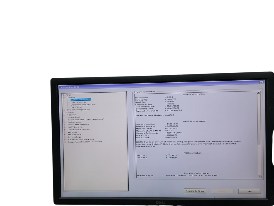 Dell Optiplex 3080 Micro i3 - 10105T @ 3.00GHz 16GB DDR4 Ram No HDD