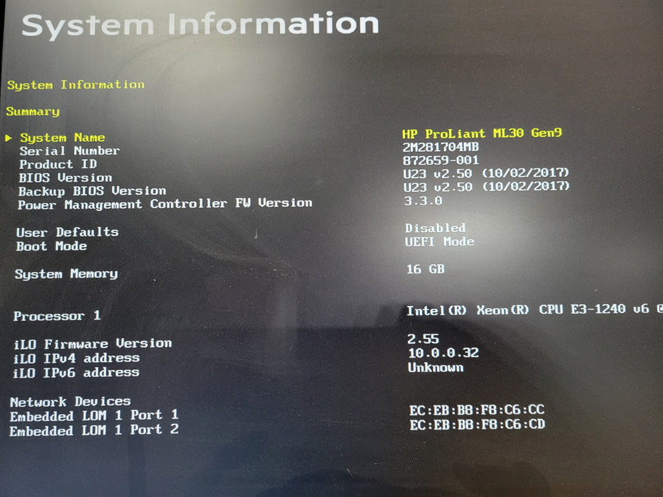 HP ProLiant ML30 Gen9 4x 3.5" | Xeon E5-1240 v6 @3.00GHz, 16GB DDR4, B140i RAID