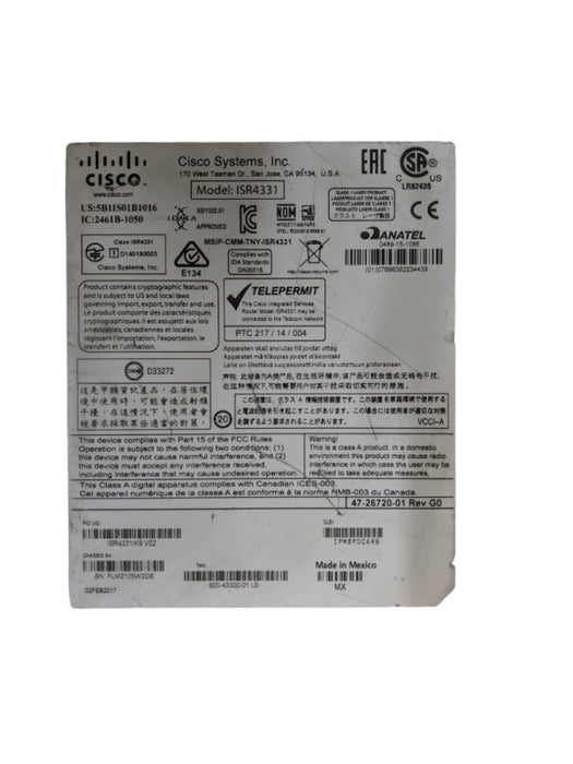 Cisco 4300 Series ISR4331/K9 V02 Router - No Clock Issue