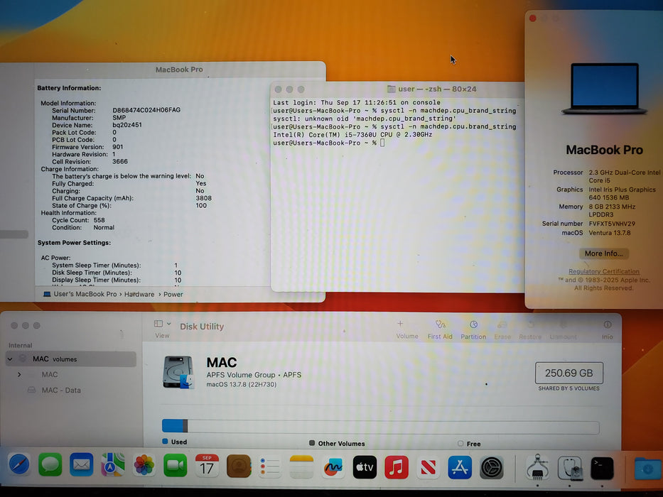 Apple MacBook Pro A1708 2017 2.3GHz Core i5-7360U 8GB RAM 256GB SSD READ