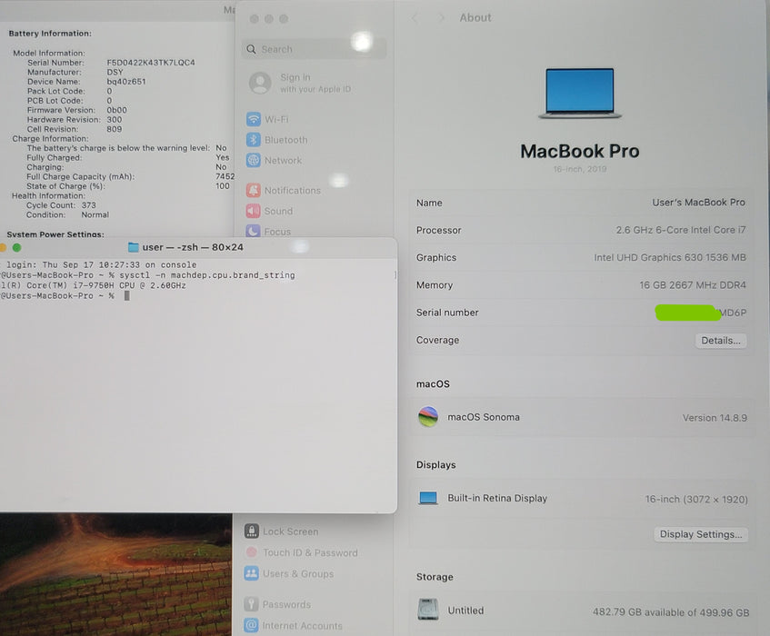 Apple MacBook Pro 16" 2019 A2141 i7-9750H 16GB RAM 500GB SSD NO ADAPTER READ