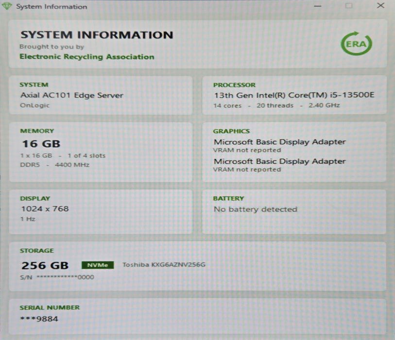 OnLogic Axial AC101 1U Edge Server - i5-13500E, 16GB DDR5, 256GB NVMe