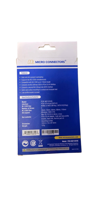 Micro Connections 110MM SSD PCIe 3.0 x4  adapter  PCIe-M21101HS