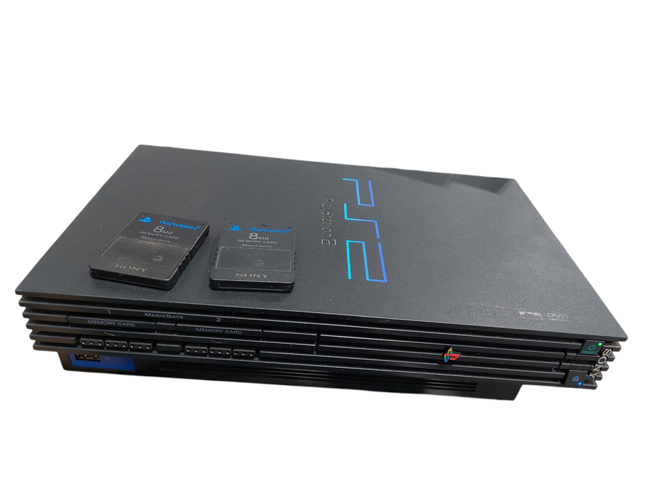Playstation 2 Fat Black Model: SCPH-50001 & 2 - 8MB Black Memory Cards ( Parts )