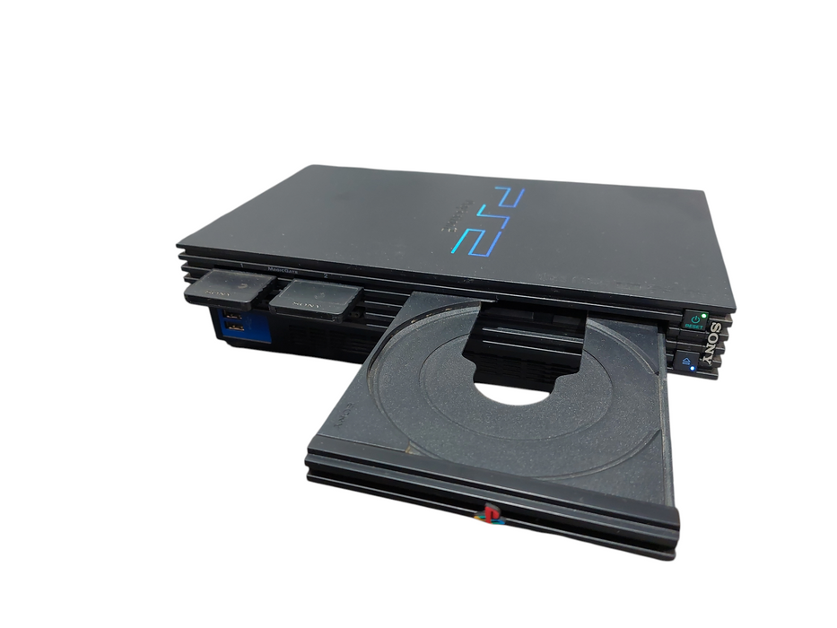 Playstation 2 Fat Black Model: SCPH-50001 & 2 - 8MB Black Memory Cards ( Parts )