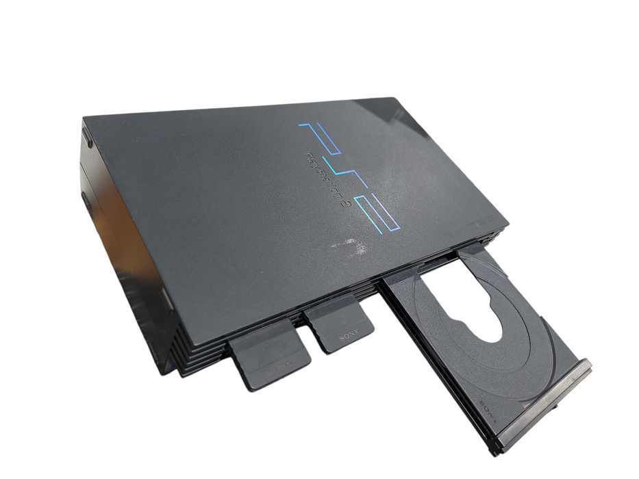Playstation 2 Fat Black Model: SCPH-50001 & 2 - 8MB Black Memory Cards ( Parts )