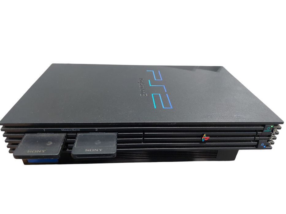 Playstation 2 Fat Black Model: SCPH-50001 & 2 - 8MB Black Memory Cards ( Parts )