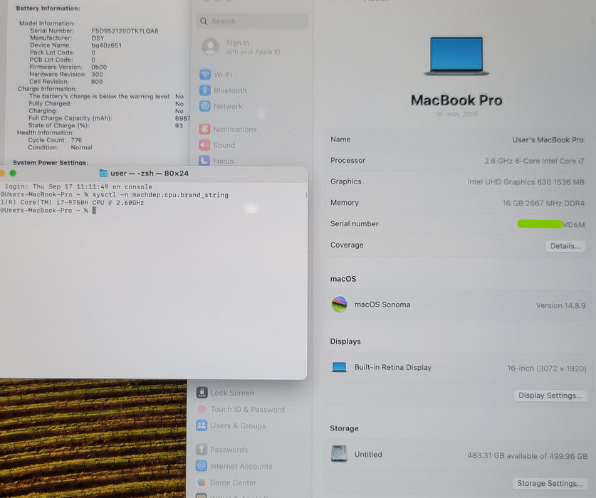 Apple MacBook Pro 16" 2019 A2141 i7-9750H 16GB RAM 500GB SSD