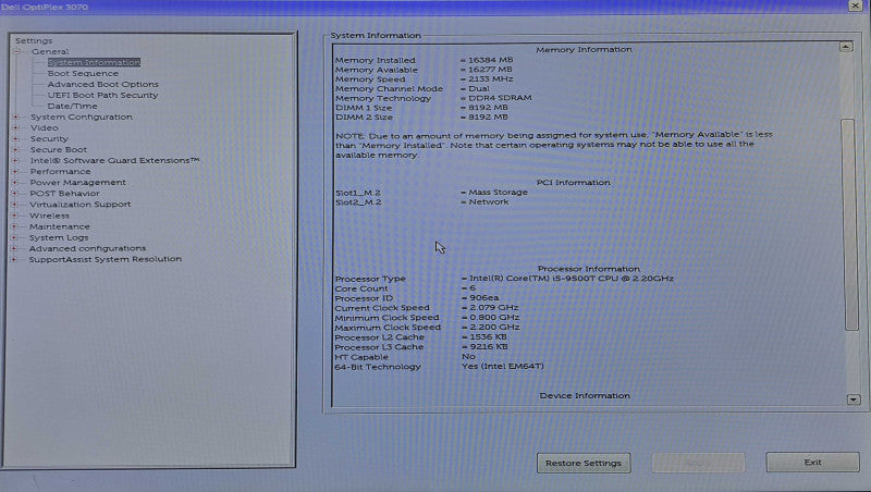 Dell OptiPlex 3070 USFF | i5-9500T @ 2.20GHz 6C, 16GB DDR4, 256GB NVMe, Wi-Fi