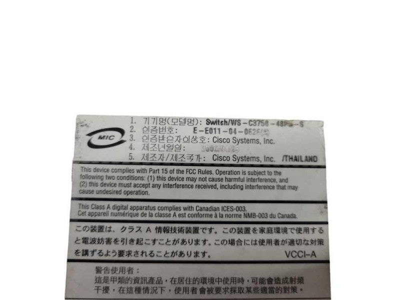 Cisco WS-C3750-48PS-S 48-Port 10/100 PoE Managed Switch