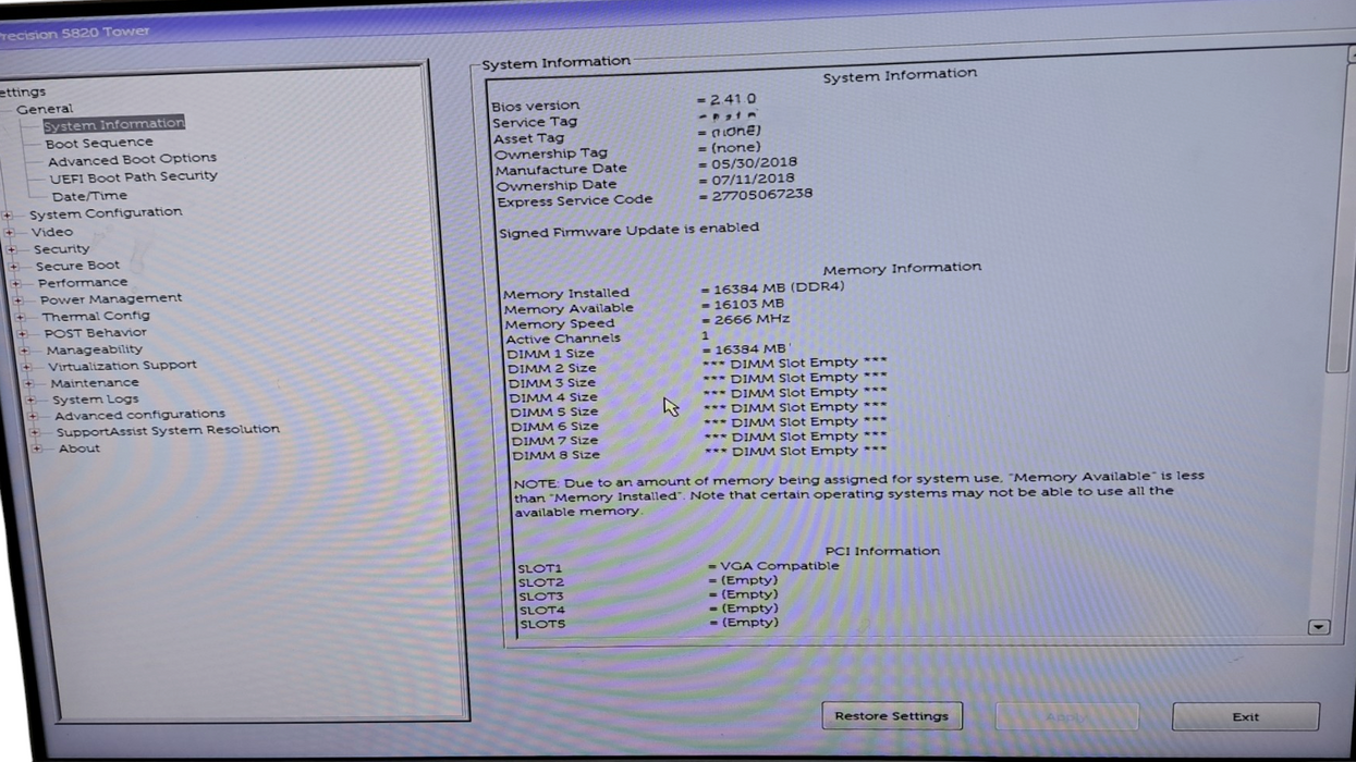Dell Precision 5820 | Xeon W-2123 @ 3.60 GhZ | 16GB DDR4 | 950W | No HDD/GPU