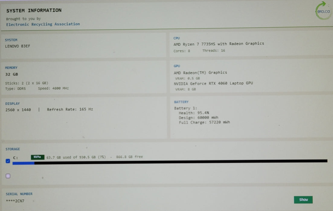 Lenovo Legion 15 15ARP8 Ryzen 7 7735HS 32GB DDR5 RTX 4060 1TB NVMe READ