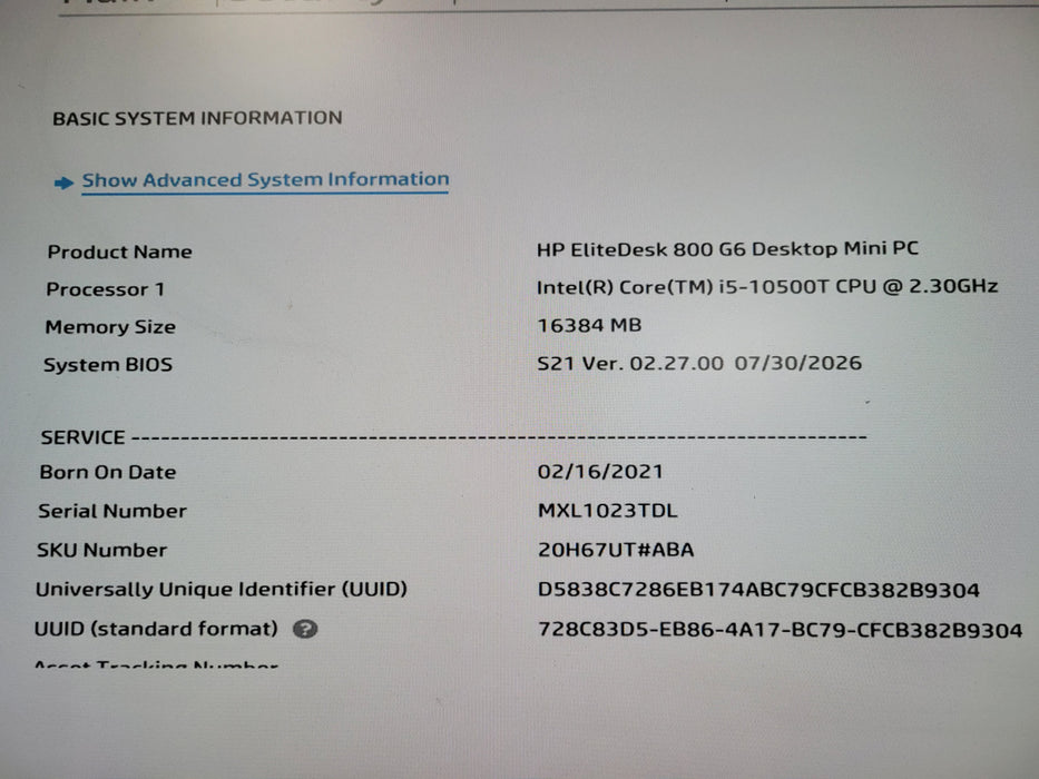 HP EliteDesk 800 G6 | i5-10500T @2.30GHz 16GB DDR4 256GB NVMe