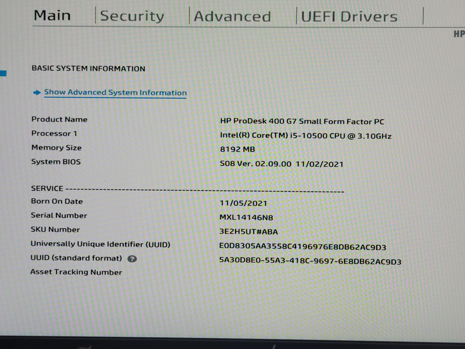 HP Prodesk 400 G7 SFF PC, Core i5-10500 3.10GHz, |8GB DDR4, NO-HDD/SSD