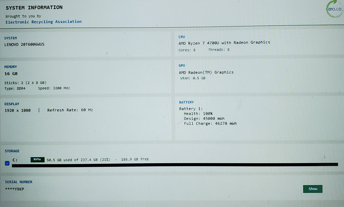 Lenovo ThinkPad E14 Gen 2 Ryzen 7 4700U 16GB DDR4 256GB NVMe