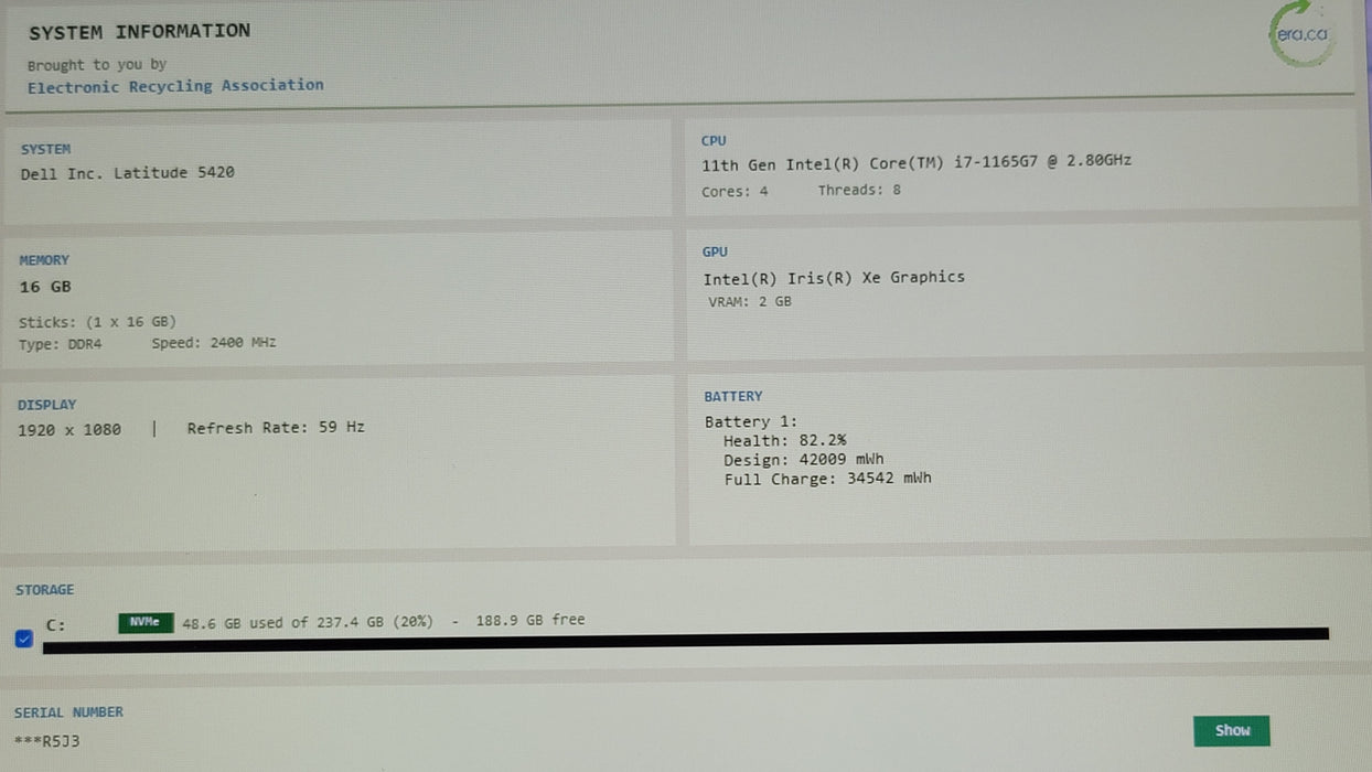 Dell Latitude 5420 14" i7-1165G7 16GB DDR4 256GB NVMe