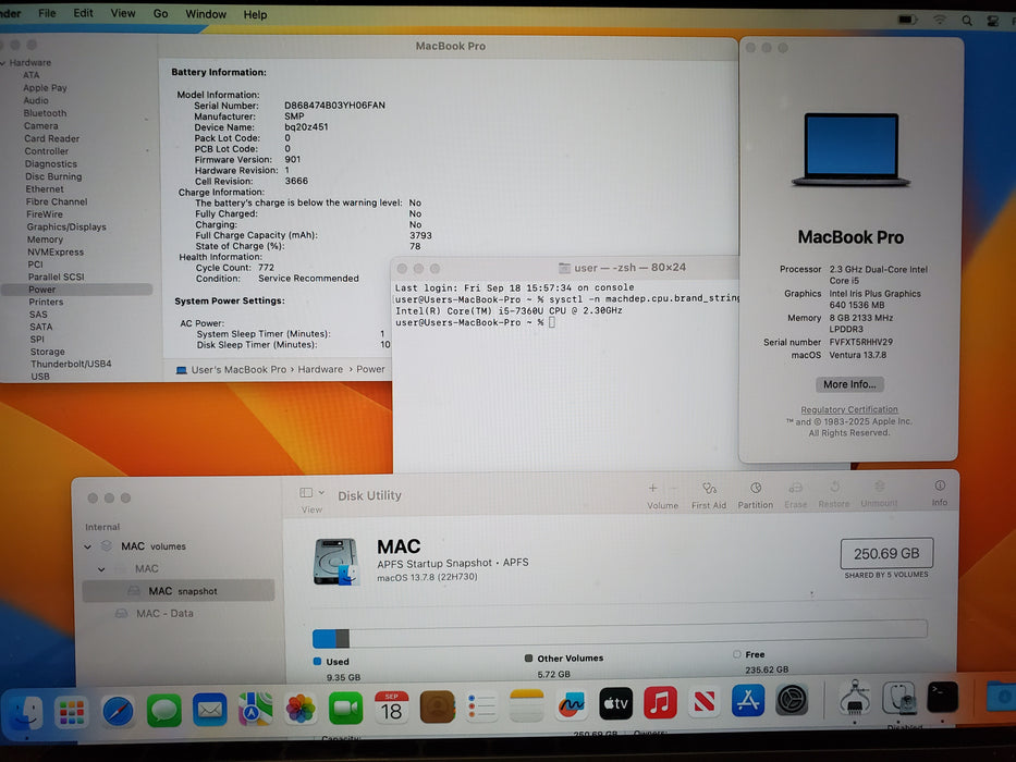 Apple MacBook Pro A1708 2017 2.3GHz Core i5-7360U 8GB RAM 256GB SSD READ