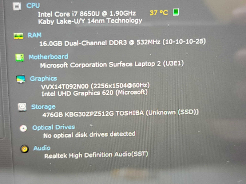 Microsoft Surface Laptop 2| i7-8650U| 16GB DDR3| 512GB SSD FOR PARTS/REPAIR Î² BudLap