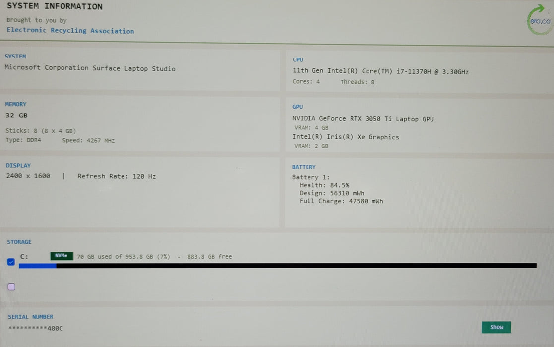 Microsoft Surface Laptop Studio i7-11370H 32GB DDR4 4GB RTX 3050 1TB NVMe w Dock