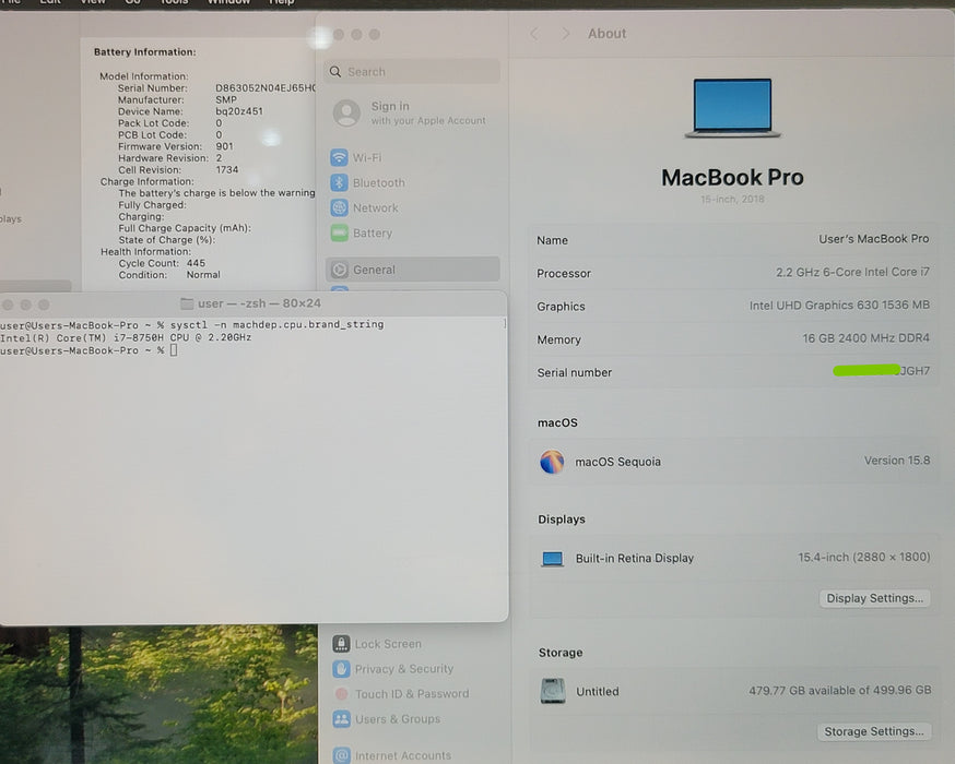 Apple MacBook Pro 15" 2018 A1990 i7-8750H 16GB RAM 512GB SSD READ NO ADAPTER