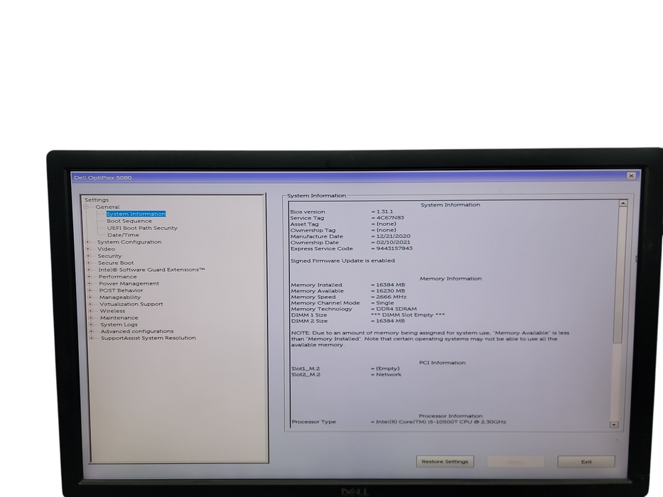 Dell Optiplex 5080 Micro i5 - 10500T @ 2.30GHz 16GB DDR4 Ram No HDD