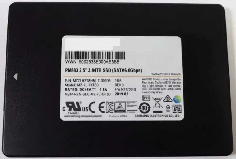 MZ-7LH3T80 Samsung PM883 MZ7LH3T8HMLT 3.84TB SATA 6Gb/s 2.5" Enterprise SSD