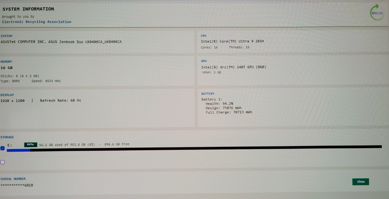Asus ZenBook Duo 14" Core Ultra 9 285H 16GB DDR5 1TB NVMe READ