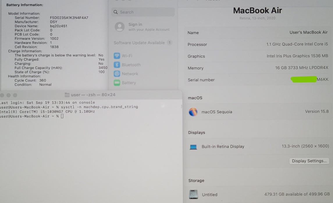 Apple MacBook 13" 2020 A2179 i5-1030NG7 16GB RAM 512GB SSD