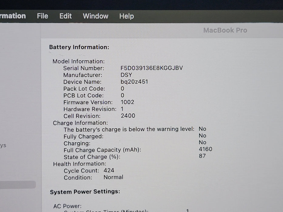 Apple Macbook Pro 2020 13" 4-Core i5-8257U @ 1.4GHz 8GB DDR3 500GB SSD [A2289 B]