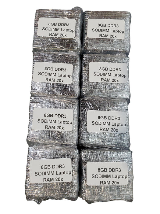 Lot of 160x, Assorted 8GB DDR3 SODIMM Laptop RAM