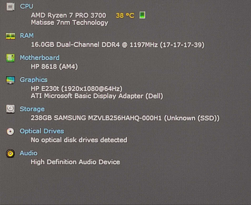HP Elitedesk 705 G5 SFF, AMD Ryzen 7 PRO 3700 8C, 16GB DDR4, 256GB NVMe, W2100, WiFi
